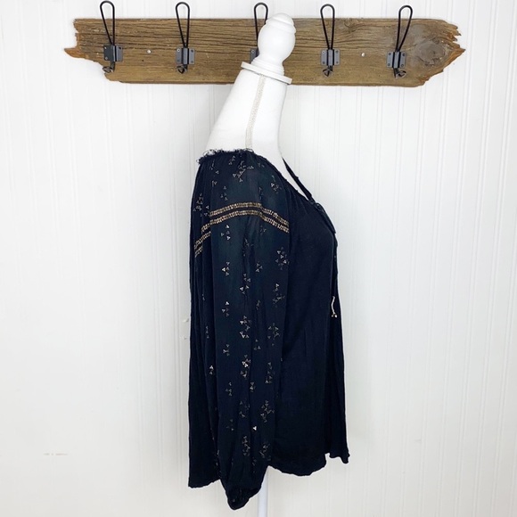 Free People Black Gold Nugget Peasant Top - Picture 6 of 11